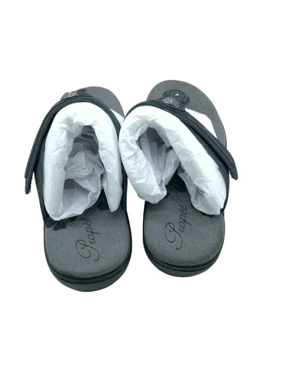 Propet Womens Sandals Slides Thong Leather Slip On Gray Size 6 - Picture 4 of 6